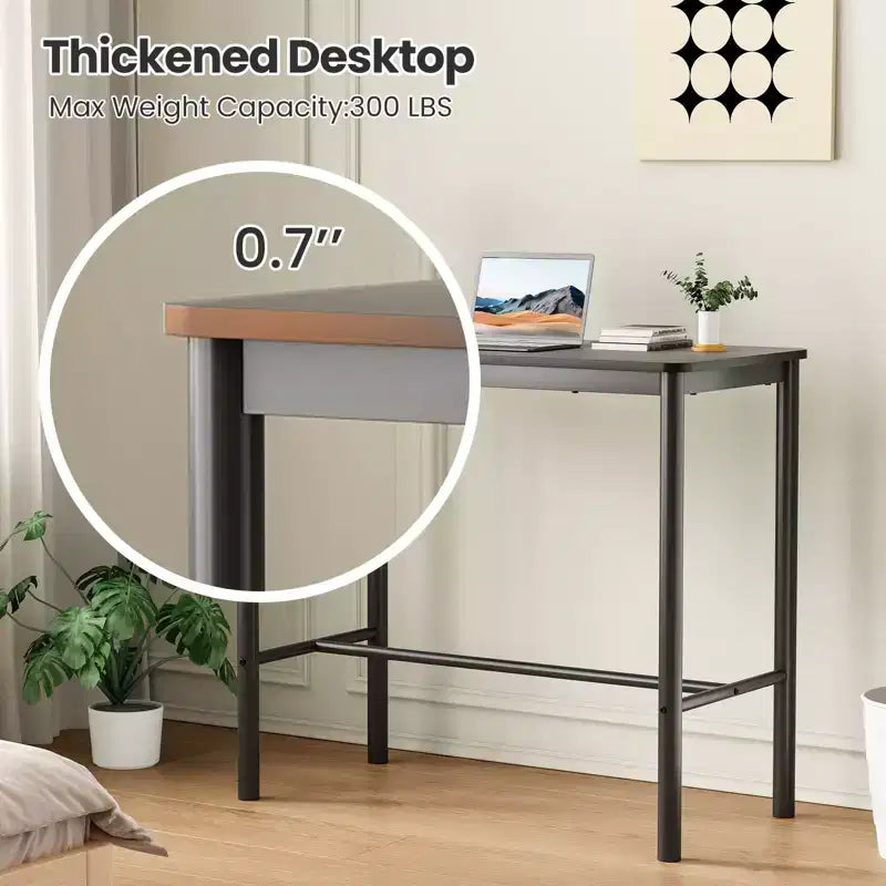 Table de bar hauteur comptoir de 47" avec cadre en métal et plateau en bois, 4 places, Noir