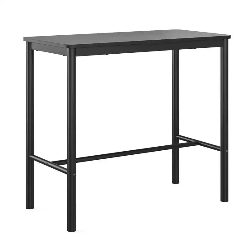 Table de bar hauteur comptoir de 47" avec cadre en métal et plateau en bois, 4 places, Noir