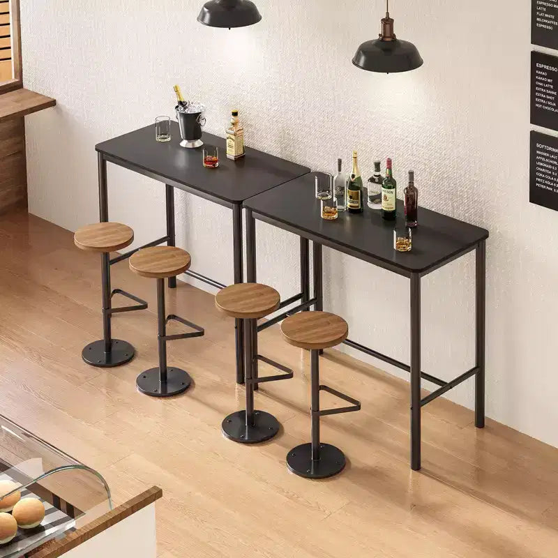 Table de bar hauteur comptoir de 47" avec cadre en métal et plateau en bois, 4 places, Noir