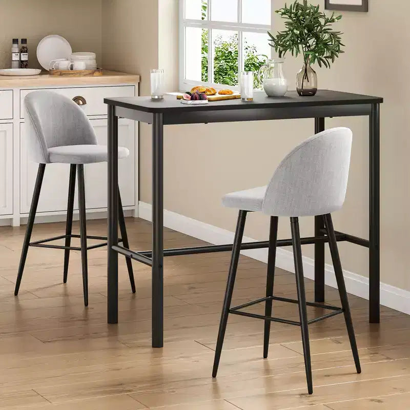 Table de bar hauteur comptoir de 47" avec cadre en métal et plateau en bois, 4 places, Noir