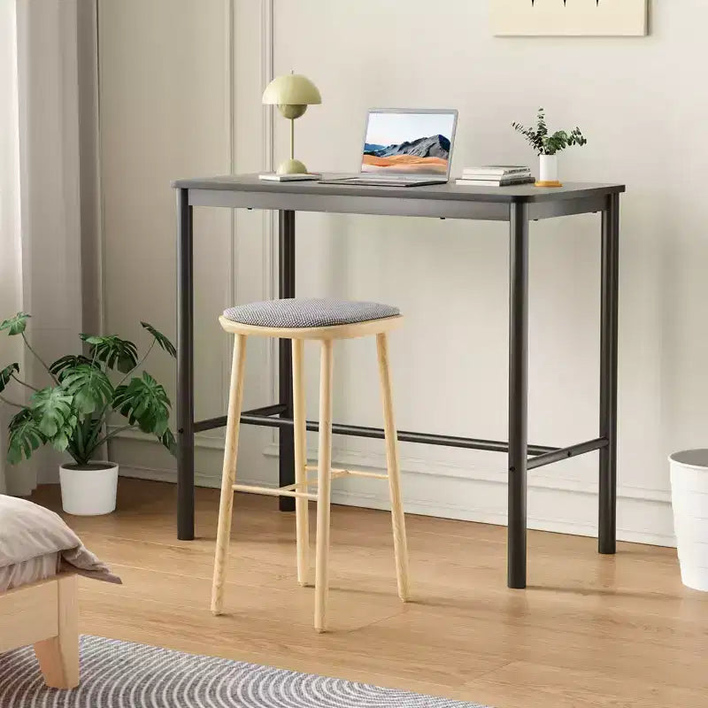Table de bar hauteur comptoir de 47" avec cadre en métal et plateau en bois, 4 places, Noir