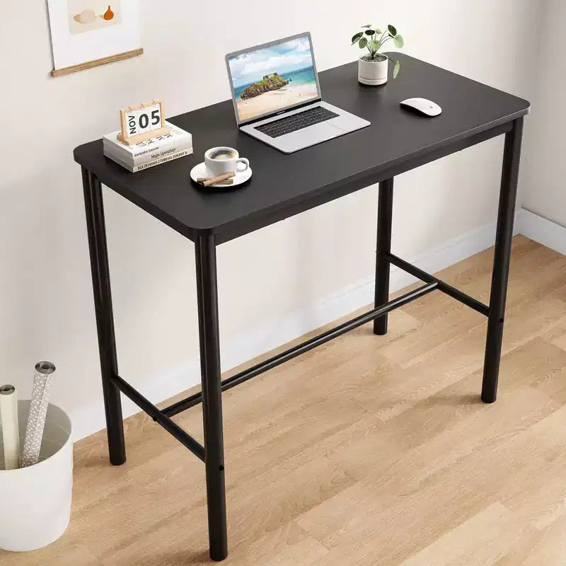 Table de bar hauteur comptoir de 47" avec cadre en métal et plateau en bois, 4 places, Noir