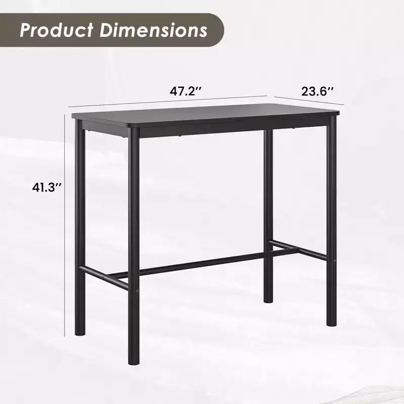Table de bar hauteur comptoir de 47" avec cadre en métal et plateau en bois, 4 places, Noir