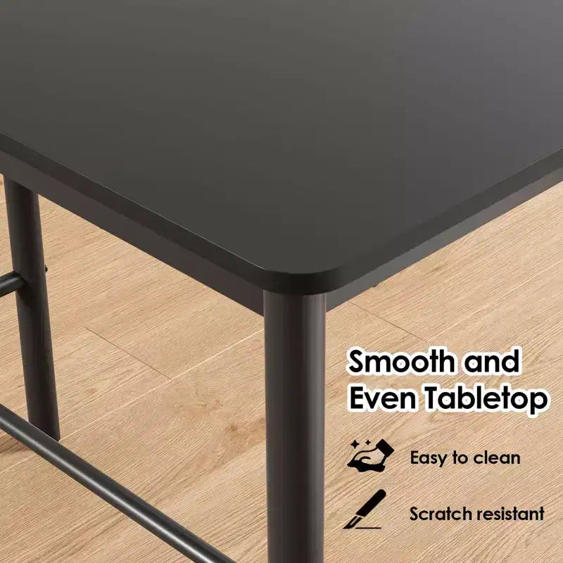 Table de bar hauteur comptoir de 47" avec cadre en métal et plateau en bois, 4 places, Noir