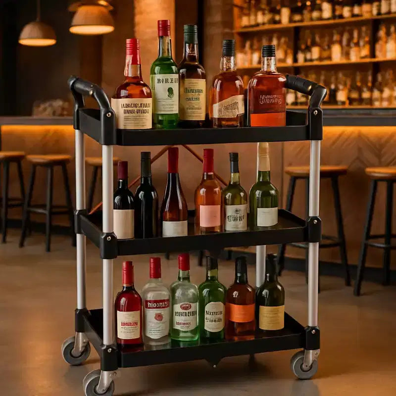 GustoWave Folding Utility Service Cart for Office Bar Home Kitchen Storage