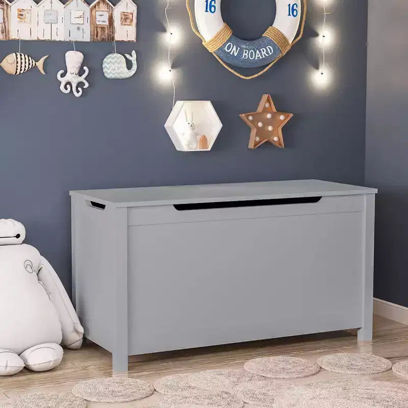 Boîte à jouets en bois avec couvercle à charnières de sécurité – Pour les 2 ans et plus
