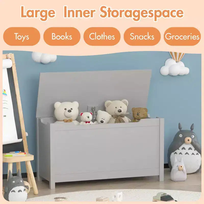 Boîte à jouets en bois avec couvercle à charnières de sécurité – Pour les 2 ans et plus