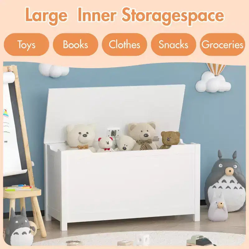 Boîte à jouets en bois avec couvercle à charnières de sécurité – Pour les 2 ans et plus