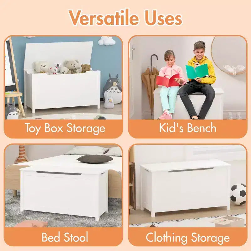 Boîte à jouets en bois avec couvercle à charnières de sécurité – Pour les 2 ans et plus