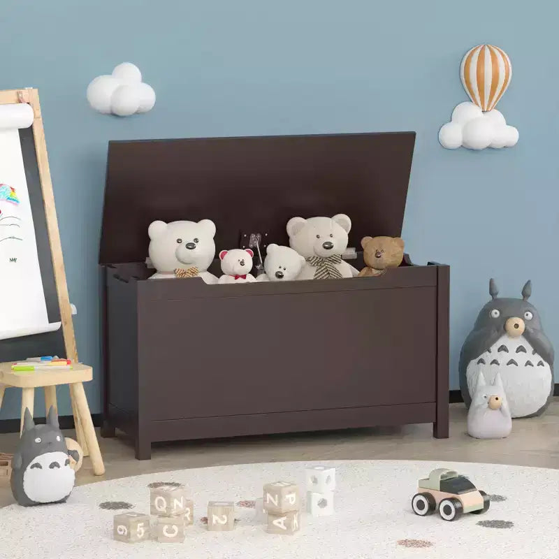 Boîte à jouets en bois avec couvercle à charnières de sécurité – Pour les 2 ans et plus