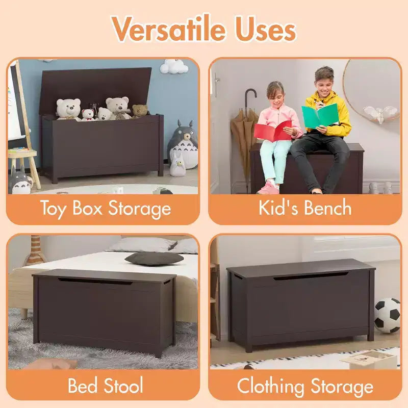Boîte à jouets en bois avec couvercle à charnières de sécurité – Pour les 2 ans et plus