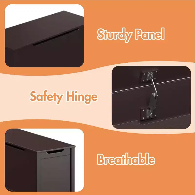Boîte à jouets en bois avec couvercle à charnières de sécurité – Pour les 2 ans et plus