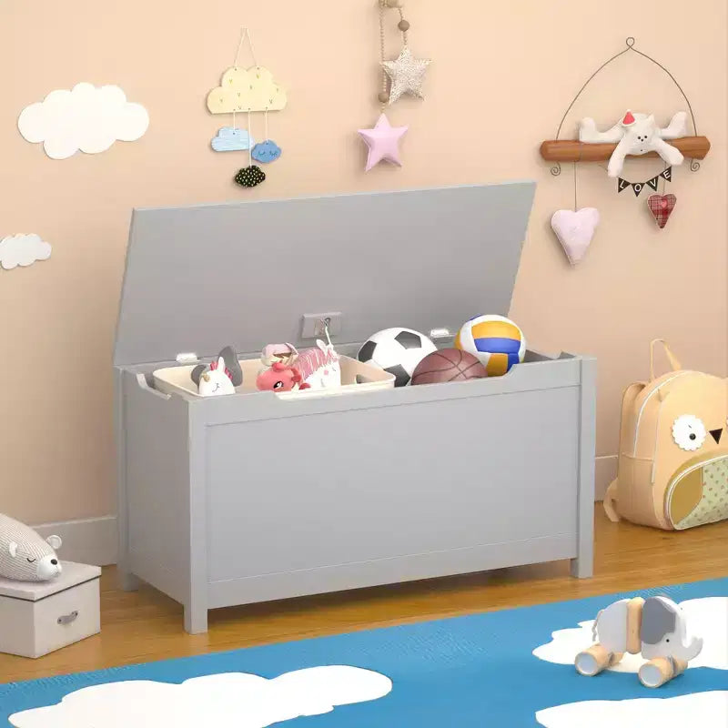 Boîte à jouets en bois avec couvercle à charnières de sécurité – Pour les 2 ans et plus