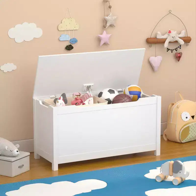 Boîte à jouets en bois avec couvercle à charnières de sécurité – Pour les 2 ans et plus