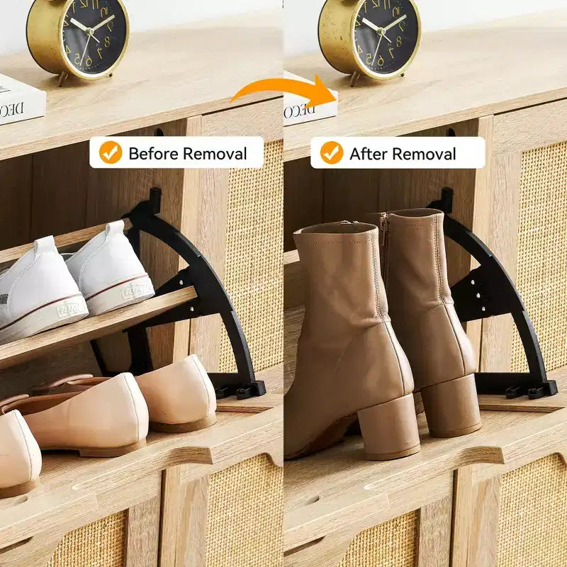 Meuble à chaussures en rotin avec 4 tiroirs basculants et pieds en métal