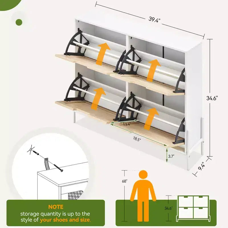 Meuble à chaussures en rotin avec 4 tiroirs basculants et pieds en métal