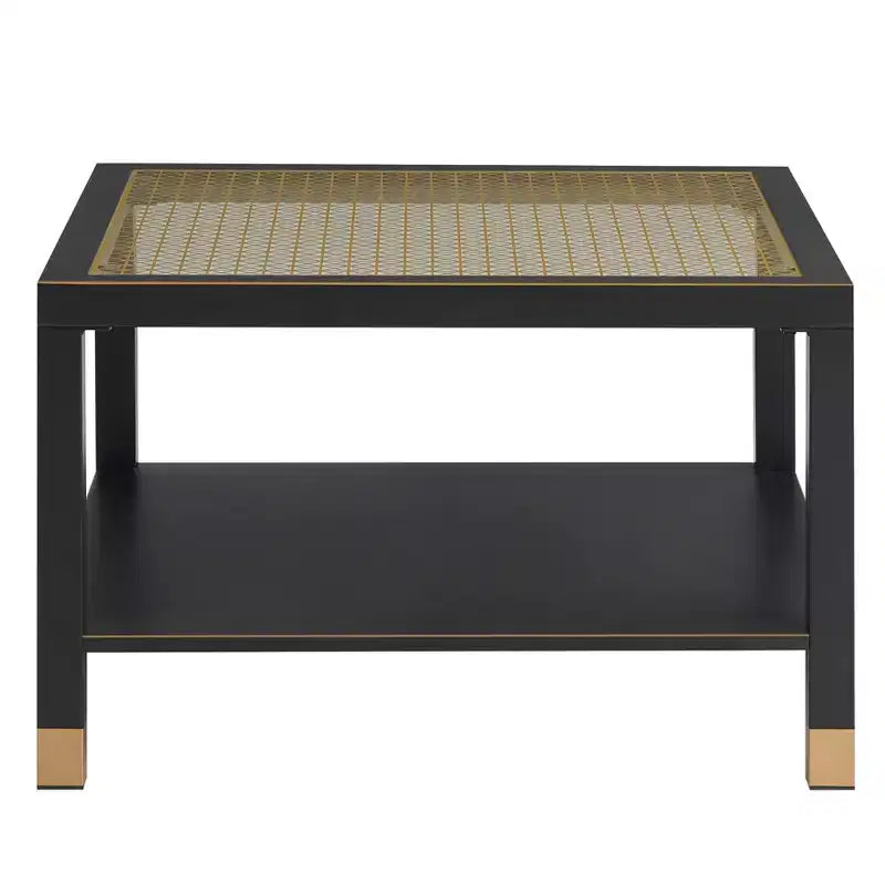 Table basse en verre avec plateau trempé et cadre métallique doré