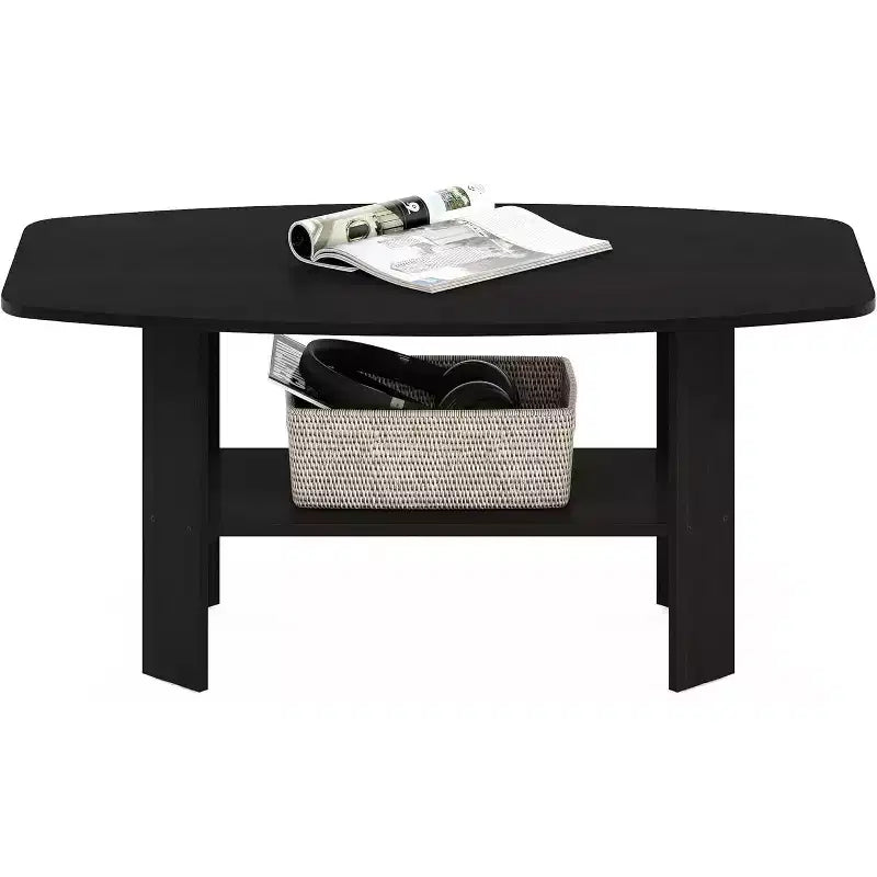 Table basse en bois minimaliste – Noire, rectangulaire, avec 4 pieds