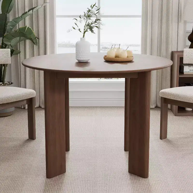 PexFix 42 Walnut Solid Wood Farmhouse Dining Table Round Wood Top for Modern Dining Rooms & Family Gatherings