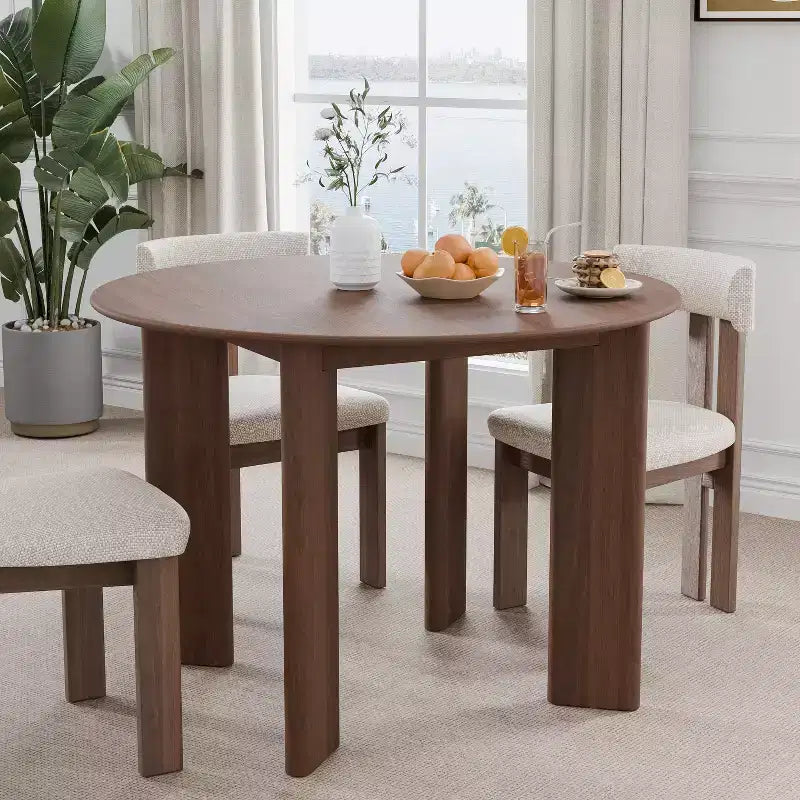 Table à manger ronde en bois massif de 42 po – 4 places, finition brune