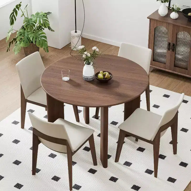Table à manger ronde en bois massif de 42 po – 4 places, finition brune