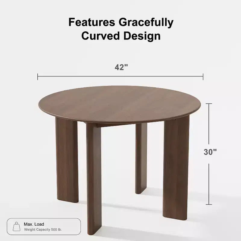 Table à manger ronde en bois massif de 42 po – 4 places, finition brune