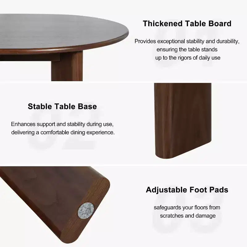 Table à manger ronde en bois massif de 42 po – 4 places, finition brune