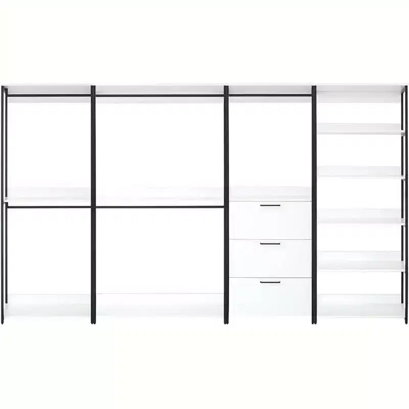 77.7 po (H) x 143 po (L) Système de rangement autoportant avec bacs de rangement – Composite de bois blanc
