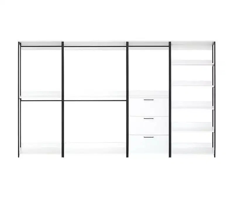 77.7 po (H) x 143 po (L) Système de rangement autoportant avec bacs de rangement – Composite de bois blanc