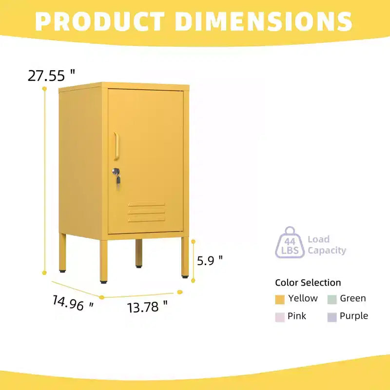 Table d'appoint en métal avec 2 étagères réglables, porte verrouillable et dispositif anti-basculement