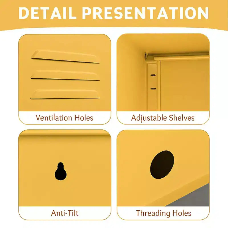 Table d'appoint en métal avec 2 étagères réglables, porte verrouillable et dispositif anti-basculement