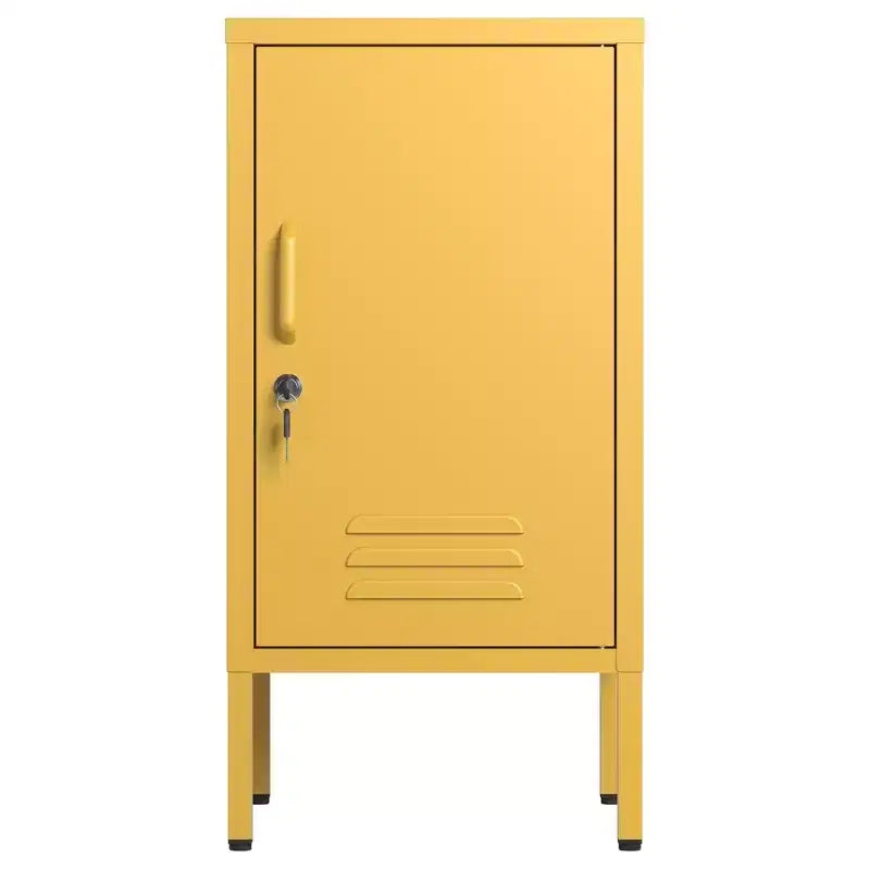 Table d'appoint en métal avec 2 étagères réglables, porte verrouillable et dispositif anti-basculement