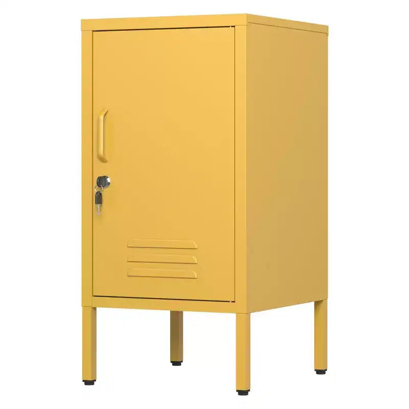 Table d'appoint en métal avec 2 étagères réglables, porte verrouillable et dispositif anti-basculement