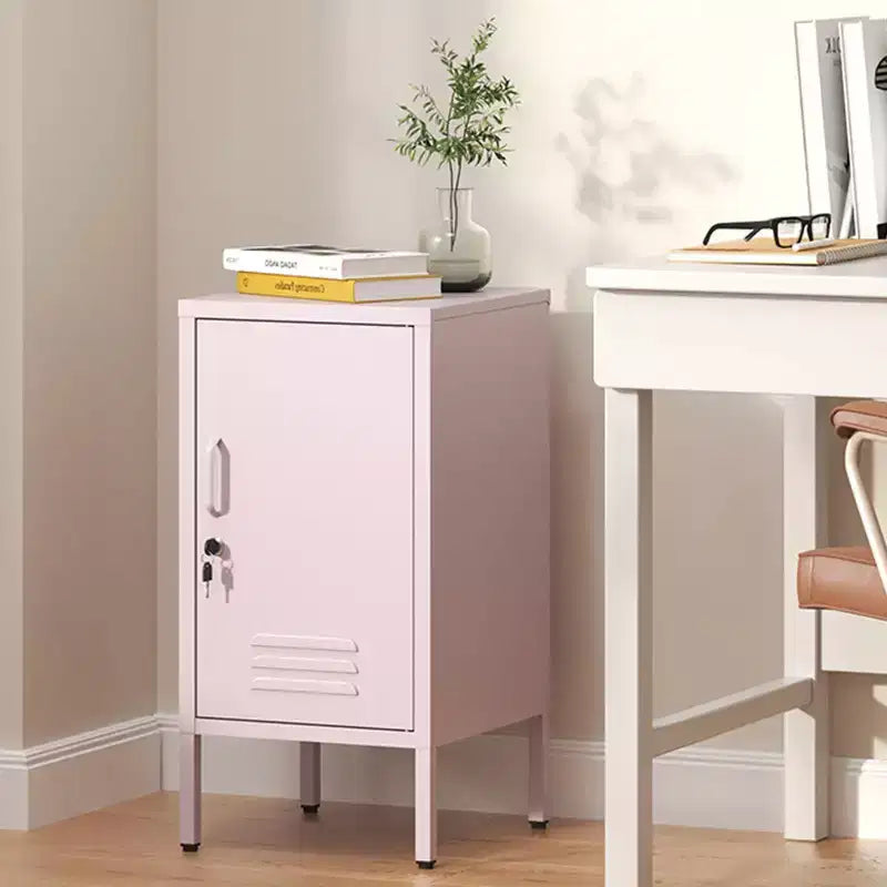 Table d'appoint en métal avec 2 étagères réglables, porte verrouillable et dispositif anti-basculement