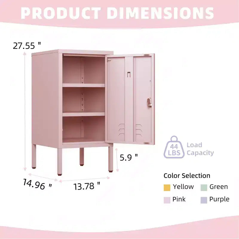Table d'appoint en métal avec 2 étagères réglables, porte verrouillable et dispositif anti-basculement
