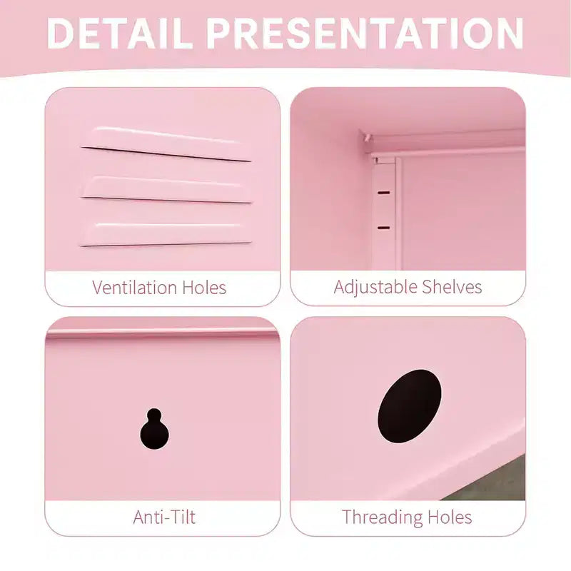 Table d'appoint en métal avec 2 étagères réglables, porte verrouillable et dispositif anti-basculement