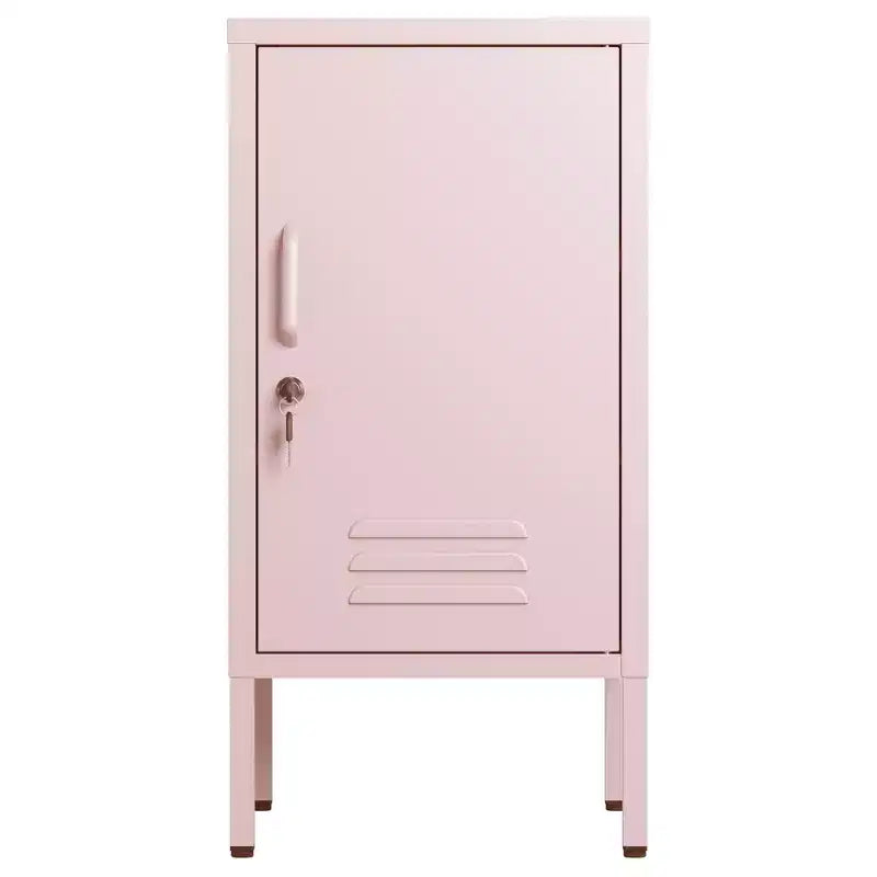 Table d'appoint en métal avec 2 étagères réglables, porte verrouillable et dispositif anti-basculement
