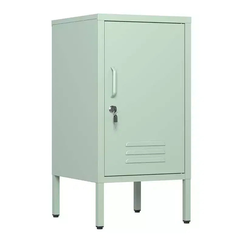 Table d'appoint en métal avec 2 étagères réglables, porte verrouillable et dispositif anti-basculement