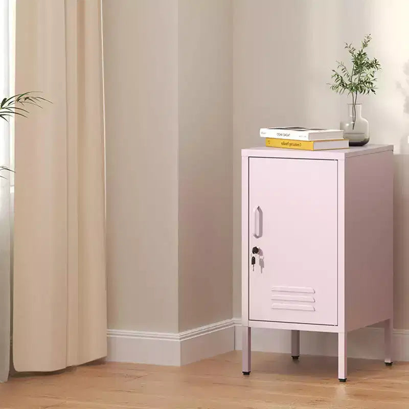 Table d'appoint en métal avec 2 étagères réglables, porte verrouillable et dispositif anti-basculement