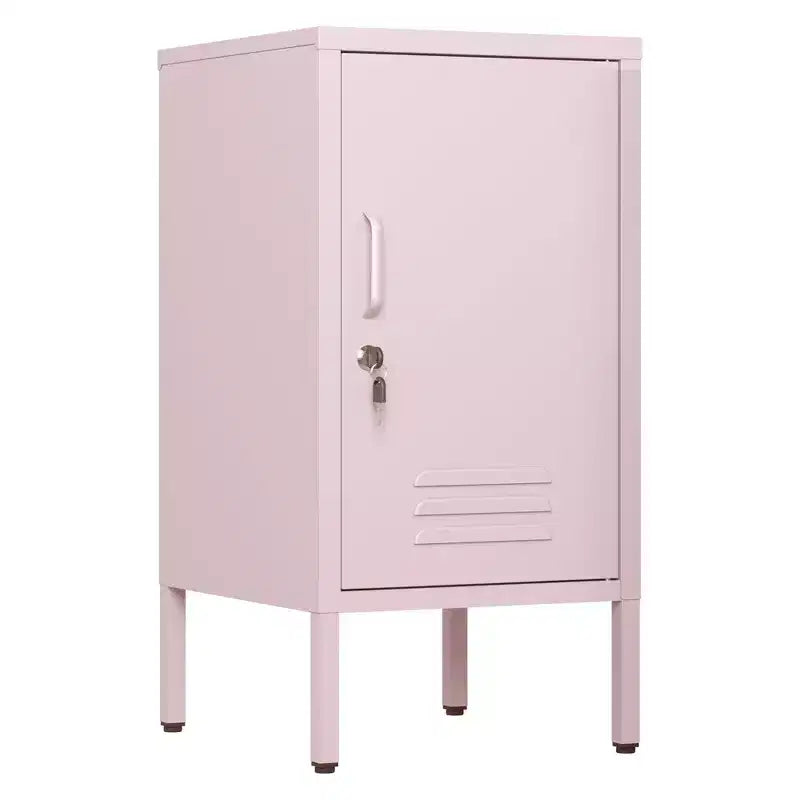Table d'appoint en métal avec 2 étagères réglables, porte verrouillable et dispositif anti-basculement