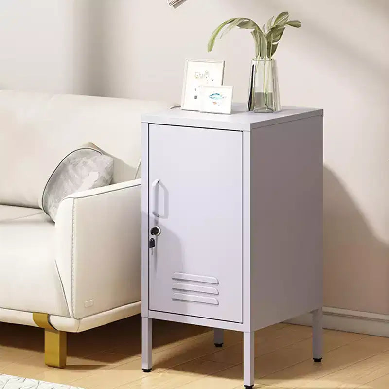 Table d'appoint en métal avec 2 étagères réglables, porte verrouillable et dispositif anti-basculement