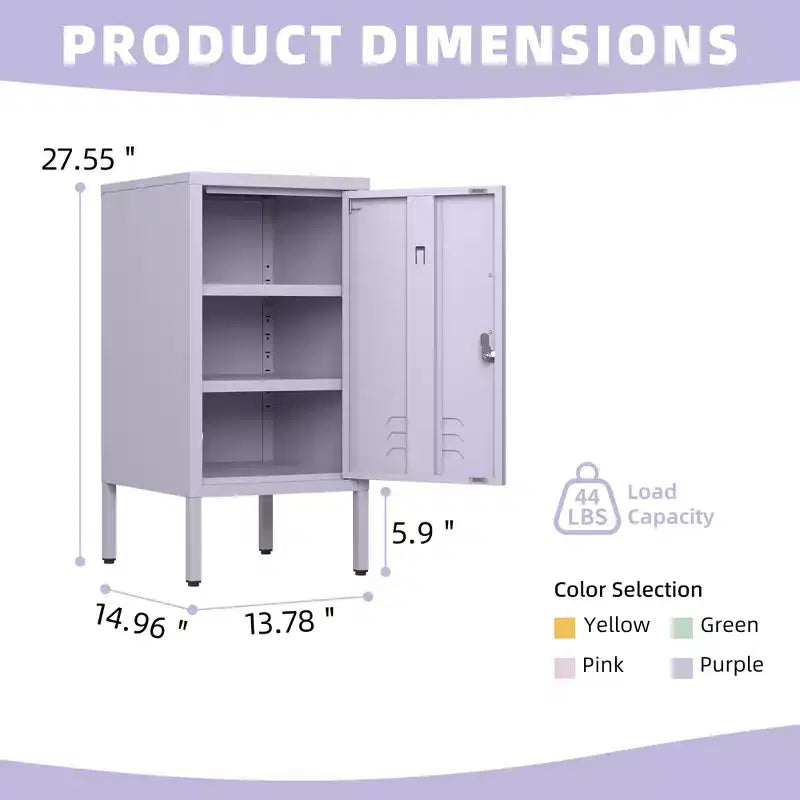 Table d'appoint en métal avec 2 étagères réglables, porte verrouillable et dispositif anti-basculement