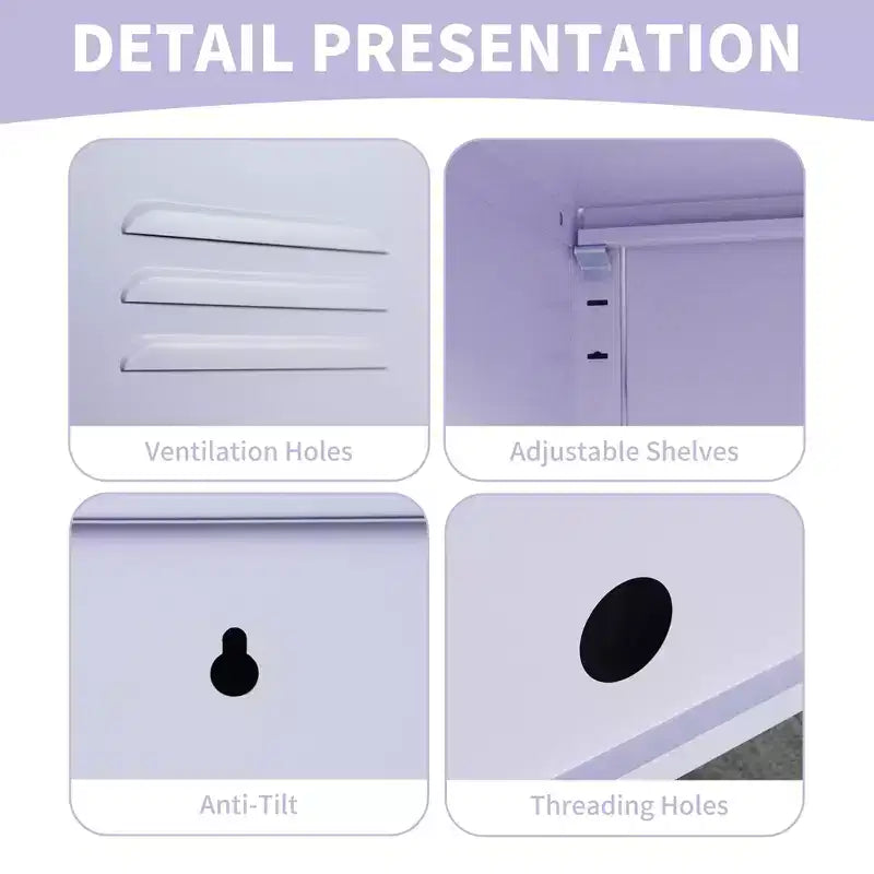 Table d'appoint en métal avec 2 étagères réglables, porte verrouillable et dispositif anti-basculement