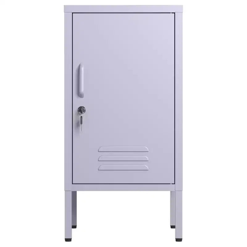 Table d'appoint en métal avec 2 étagères réglables, porte verrouillable et dispositif anti-basculement