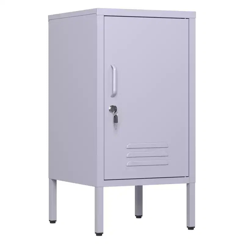 Table d'appoint en métal avec 2 étagères réglables, porte verrouillable et dispositif anti-basculement