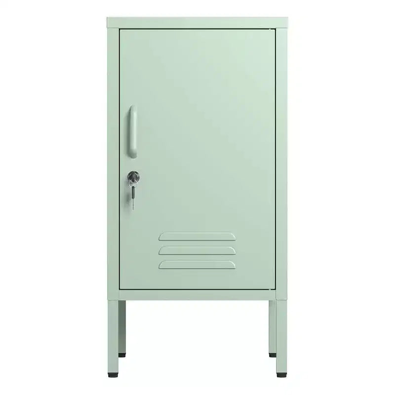 Table d'appoint en métal avec 2 étagères réglables, porte verrouillable et dispositif anti-basculement