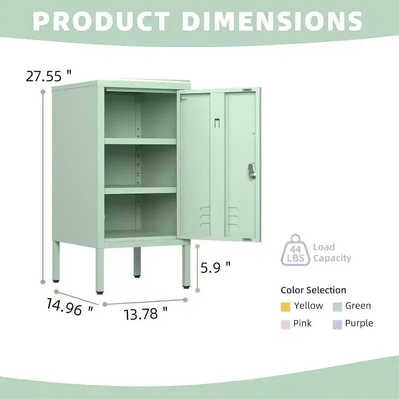 Table d'appoint en métal avec 2 étagères réglables, porte verrouillable et dispositif anti-basculement