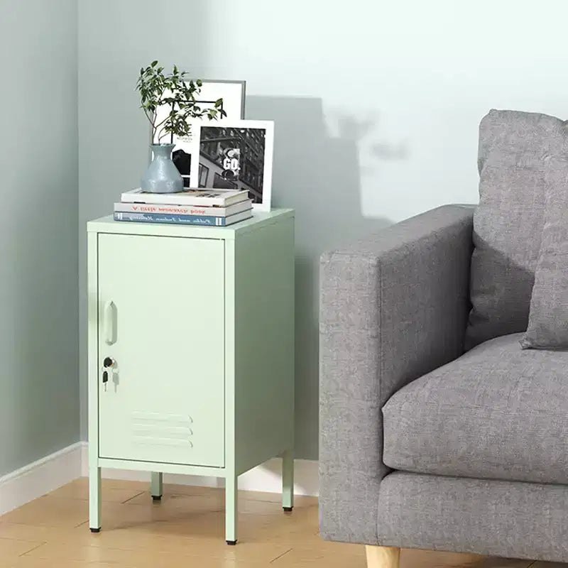 Table d'appoint en métal avec 2 étagères réglables, porte verrouillable et dispositif anti-basculement