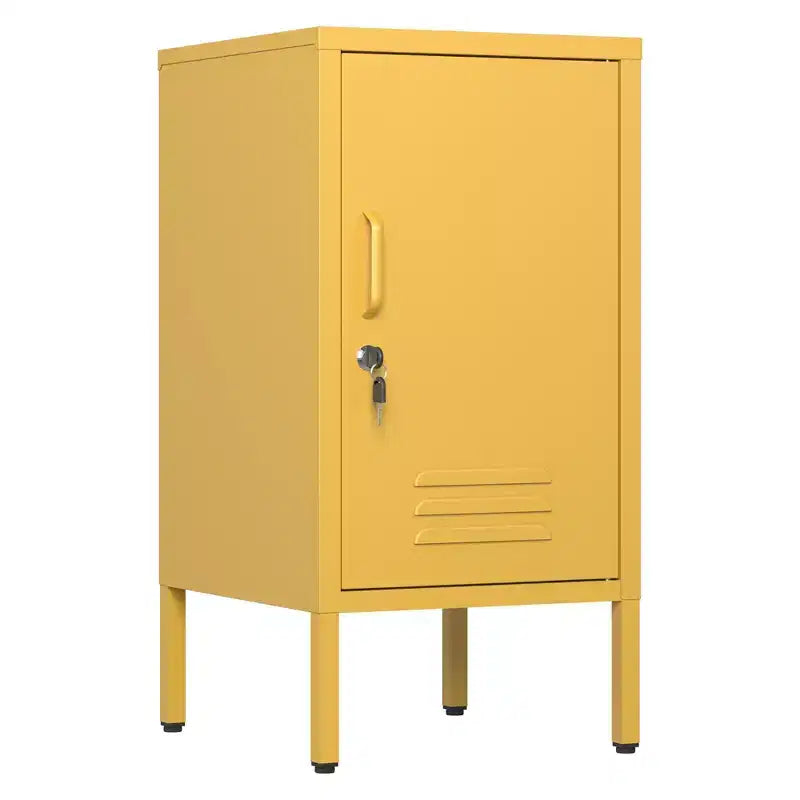 Table d'appoint en métal avec 2 étagères réglables, porte verrouillable et dispositif anti-basculement