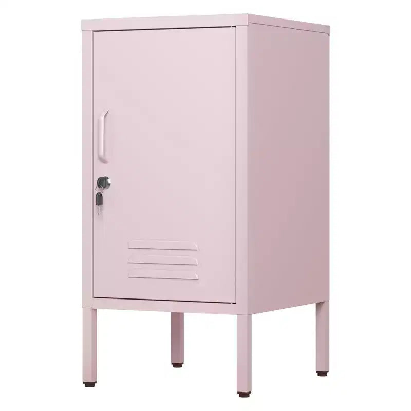Table d'appoint en métal avec 2 étagères réglables, porte verrouillable et dispositif anti-basculement